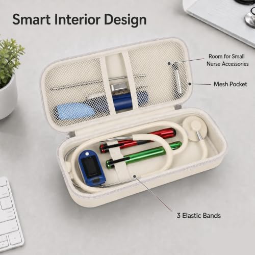 Image of Stethoscope Case for 3M Littmann Classic III Monitoring /Lightweight II S.E /Cardiology IV Diagnostic /for MDF Acoustica Stethoscopes, Holder for Nurse Doctor Essentials & Medical Accessories, Cream