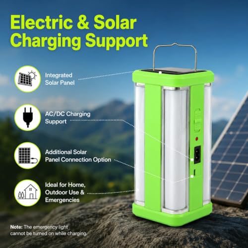 Image of WOZIT 4 Tube Tall Solar Rechargeable Emergency Light Lantern (Multicolor)