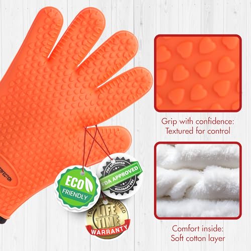 Image of KITCHEN PERFECTION Silicone Oven & Griddle Gloves -Extreme Heat Resistant BBQ & Grilling Gloves -Handle Hot Food Right on Your Griddle |Waterproof Oven Mitts Grill Gloves |Superior Set+3 Bonuses