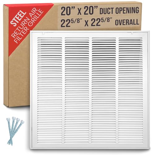 Image of 20 inch X 20 inch Steel Return Air Filter Grille by HANDUA | Removable Face Door HVAC Duct Cover Grill for 1-inch Filter, White | Outer Dimensions: 22.5 inchW X 22.5 inchH