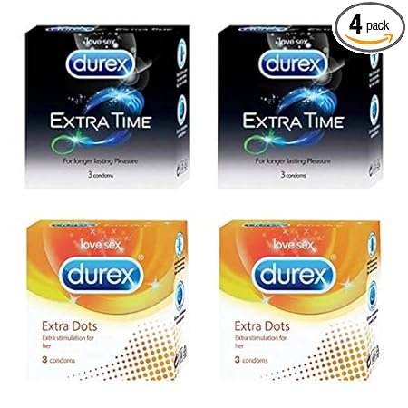 Durex Extra Time and Extra Dots Combo Condoms(12 Condoms,Set of 4)