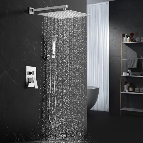 Image of SR SUN RISE Shower Faucet Set 16-Inch Rainfall Shower Head Polished Chrome