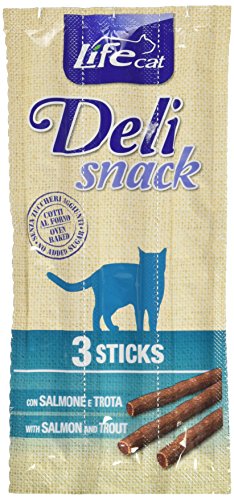 Life Cat Deli Snack Sticks, con Salmone e Trota. Bandiera da 3 Sticks