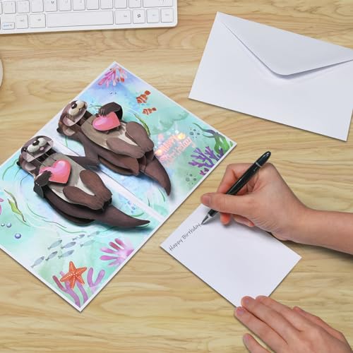 Image of Otter Birthday Cards, 3D Pop Up Cute Musical Birthday Card for Wife Husband | Lights Up Romantic Birthday Cards, 'Happy Birthday To My Otter Half', Sweet Birthday Gifts for Boyfriend Girlfriend Couples