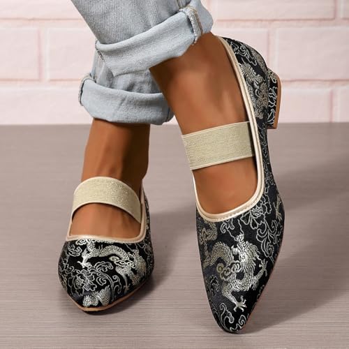 SACFOF Women Pointed Toe Mary Jane Flats Shoes Ankle Strap Comfortable Embroidered Round Toe Ballet Flats Shoes3