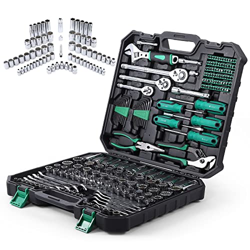 EcoExplorer 213 Pieces Mechanics Tool Set, General Assorted SAE/Metric Sockets and Wrenches Automotive Repair Tool Kit, Home/Auto Repair Tool Sets with Storage Case
