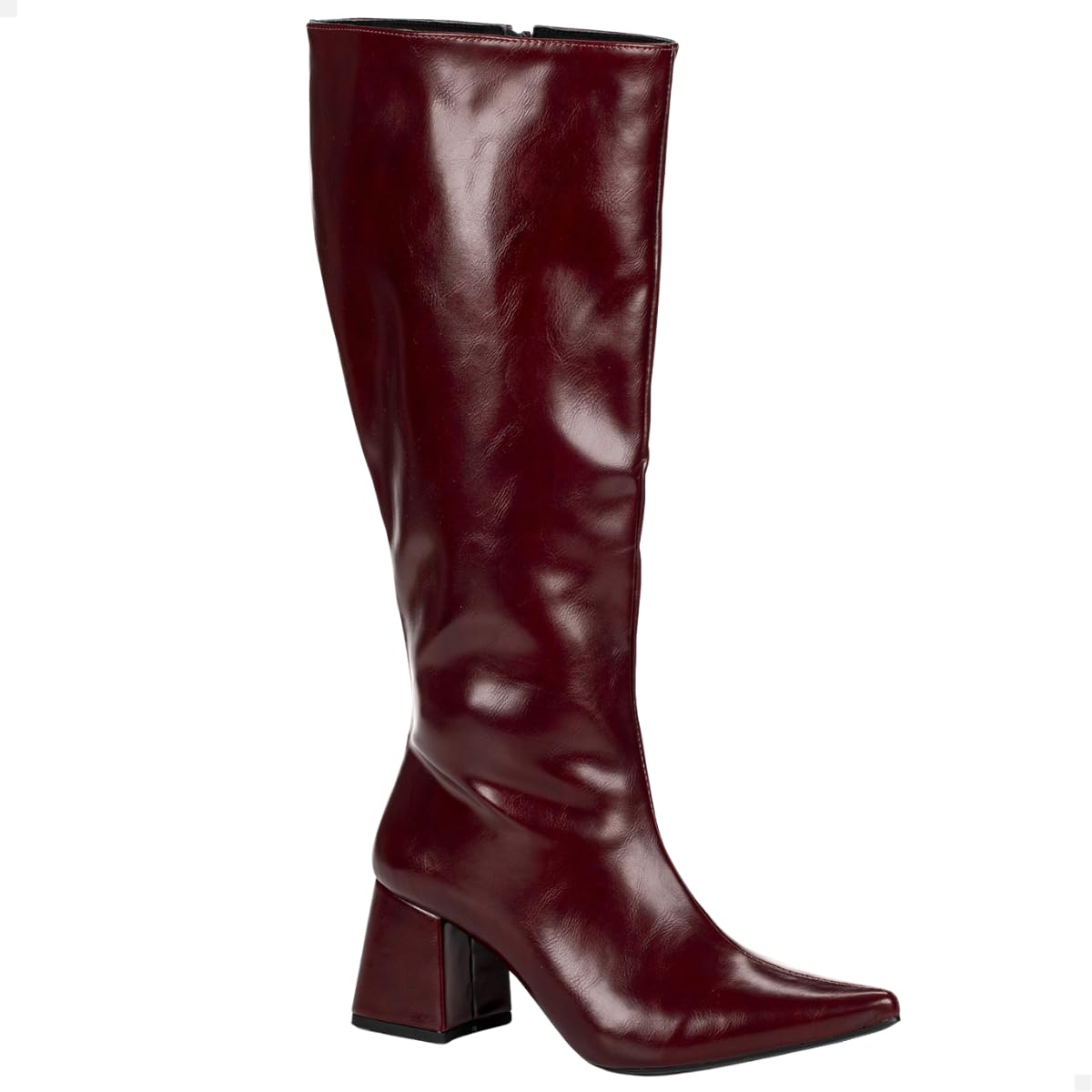 Bota Feminina Cano Longo Bico Fino Montaria Salto Médio Grosso Elegante Festa Moda - 37 - Vinho