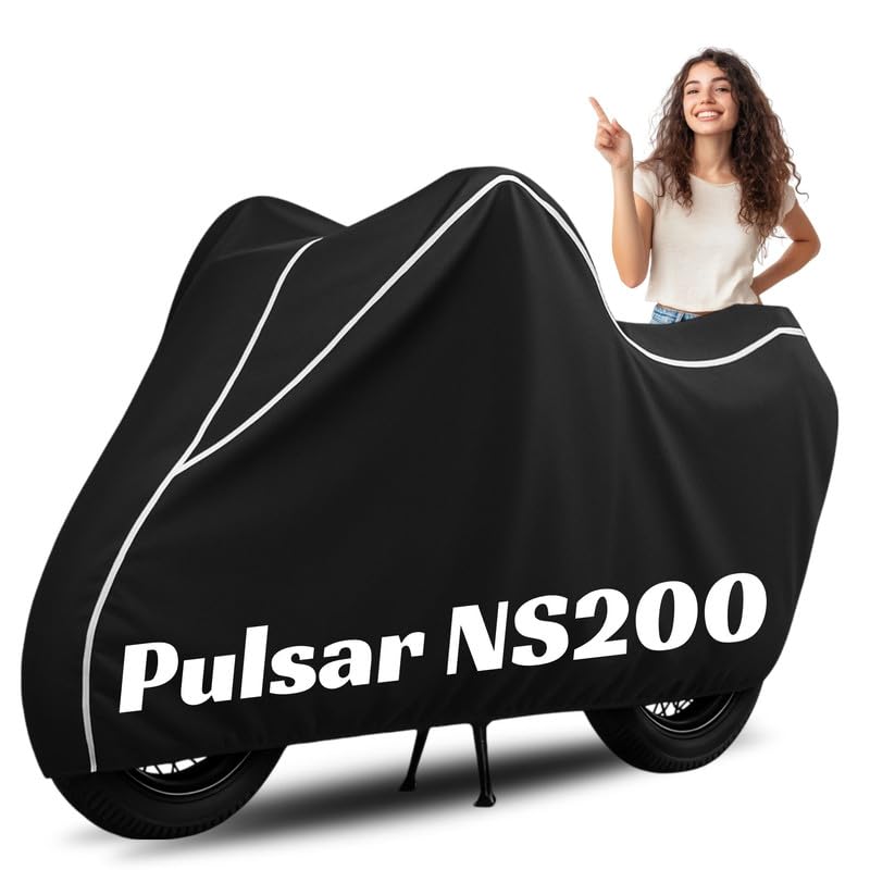 Image of Premium Bike Cover for Bajaj Pulsar NS200, Water Resistant, Dustproof, UV Protected, Scratchproof Motorcycle Cover for Outdoor Use, All Weather Protection (Black & White Piping)