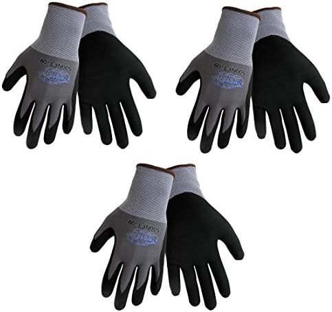 Tsunami Grip 500NFT Nitrile Coated Work Gloves Sizes Small-XL, Gray/Black, (3 Pair Pack) (Large)