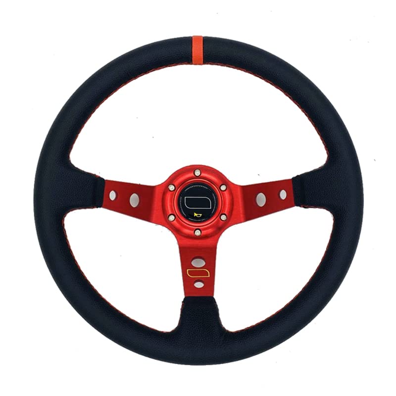 Volante, Volanti Volante da Corsa in Alluminio da 6 bulloni 350mm 14 Pollici con Piatto Profondo for Auto Sport Volante con PVC. Cuoio del Tasto Horn