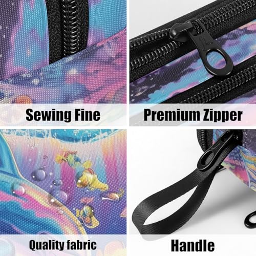 Image of Fustylead Fantastic Dolphins Landscape Large Pencil Case Portable Stationery Bag Cosmetics Bag with Handle for School Office Travel