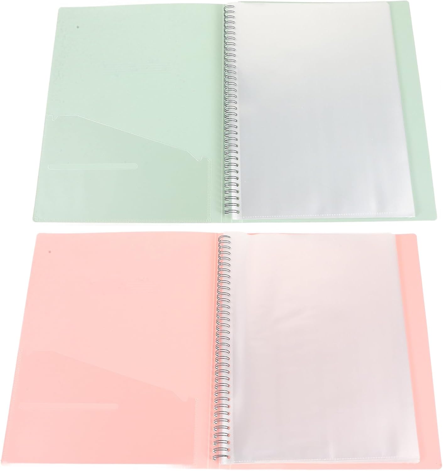 A4 Sheet Music Folder 2pcs, Thick Flip Folder Pages, 40 Sheets 80 Sides, Pink and Green Colored File Organizer for Band, Choir, and Instrument Accessories