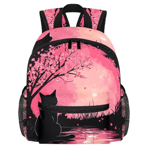 Sac à dos pour enfants chat et fleurs de cerisier, cartable mignon et léger
