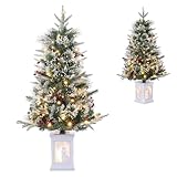 3 Ft Pre-Lit Christmas Tree, Artificial Xmas Tree with 70 LED Lights and Snowman Base, Battery Powered with Timer, Easy Assembly, Christmas Decoration for Home and Office(2 Set)