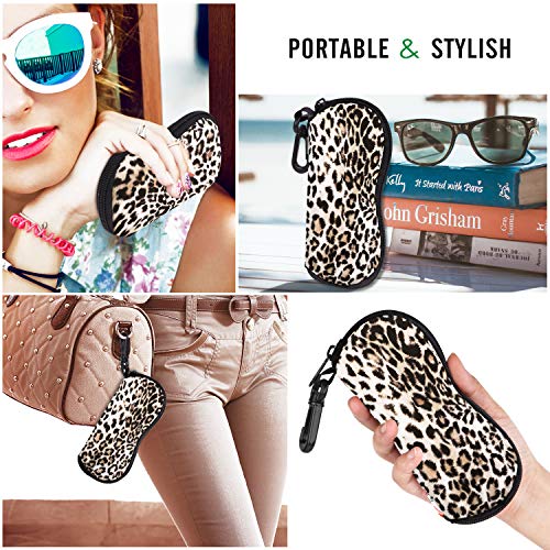 Moko Sunglasses Soft Case Ultra Light Neoprene Zipper Eyeglass Case With Clip, Leopard #TOP5