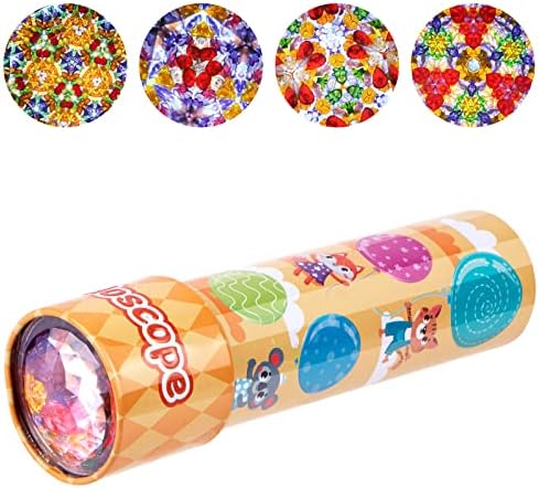 Classic Tin Kaleidoscope, Kaleidoscope for Kids, Kaleidoscope Toy with Metal Body, Retro Toys Educational Toys Yellow Kaleidoscope with 3D Cute Animal Pattern, Birthday Party Gift for Boys and Girls