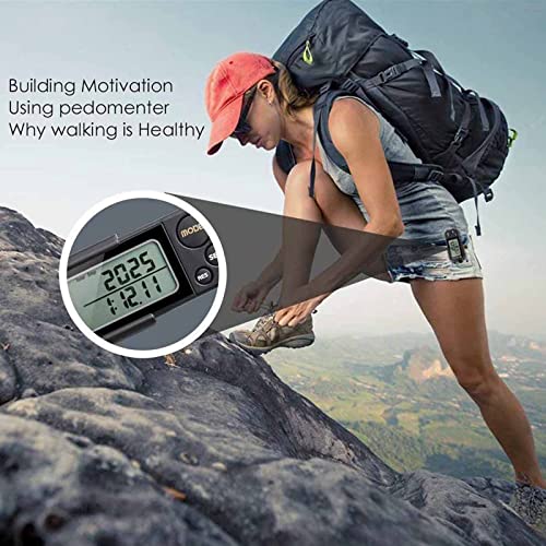 MAYMOC Walking 3D-Schrittzähler mit Clip und Gurt, 30 Tage Speicher, genauer Schrittzähler, Gehstrecke Meilen/Km, Kalorienzähler, Tageszielmonitor, Trainingszeit