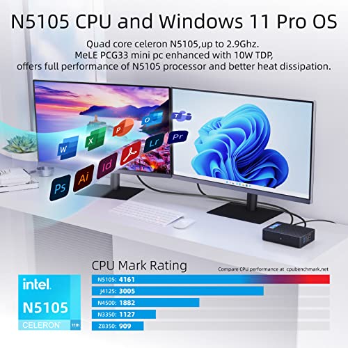 Mini Pc,Mele Quieter Hd3 Fanless Mini Pc Celeron N5105 16Gb Lpddr4 512Gb Rom Small Desktop Computer Micro Form Factor Pc With Wifi 6,Bt 5.2,Gigabit Ethernet,Usb 3.0,Dual 4K Hdmi,1X Vga For Office/Home #TOP1