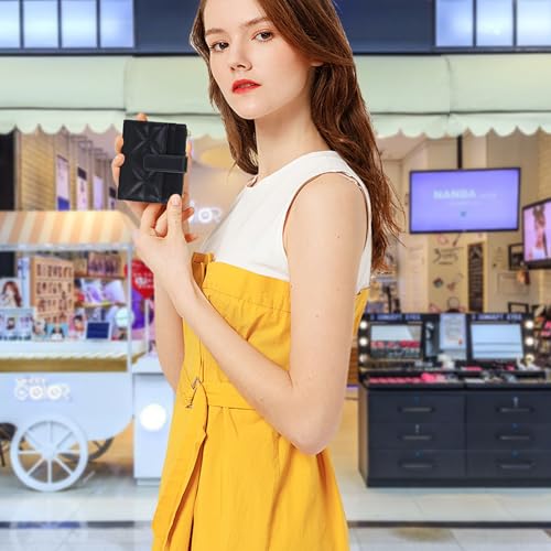 WishLotus Small Wallets for Woman, Fashion PU Leather Card Holder Wallet with Snap and Zipper for Closure 8 Card Slot Bifold Wallets for Dating Traveling Shopping (Black)2