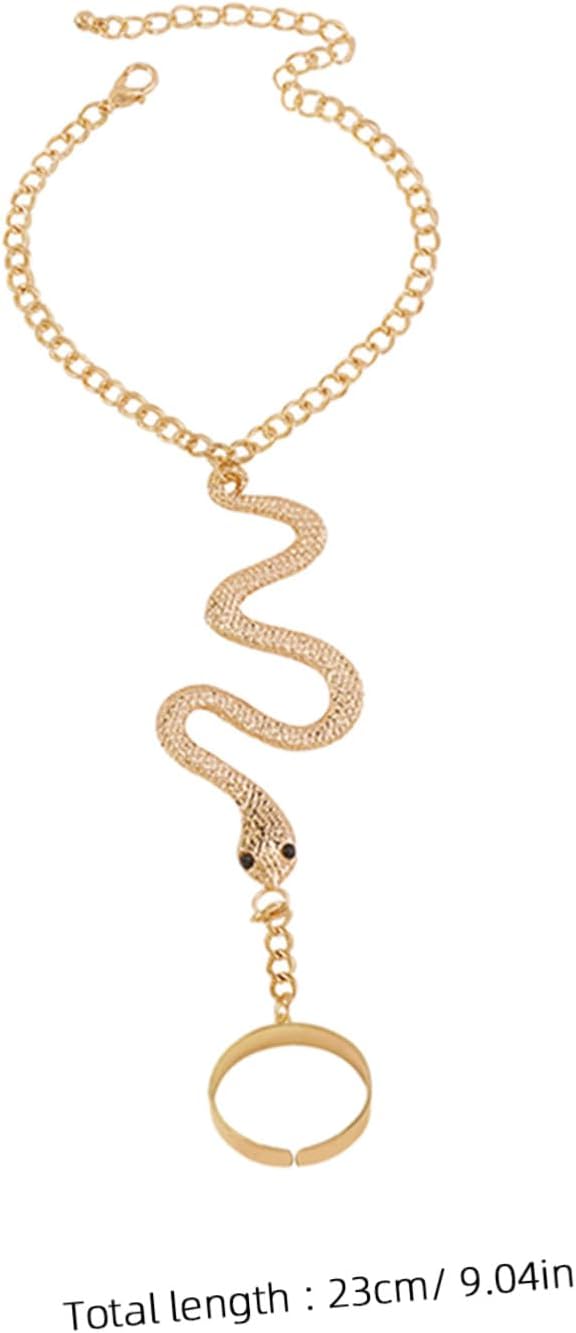 2Pcs Snake Ring Bracelet Hand Chain Set Vintage Style Gold and Silver Tone Adjustable Link Bracelets for Women Everyday Wear Hand Jewelry