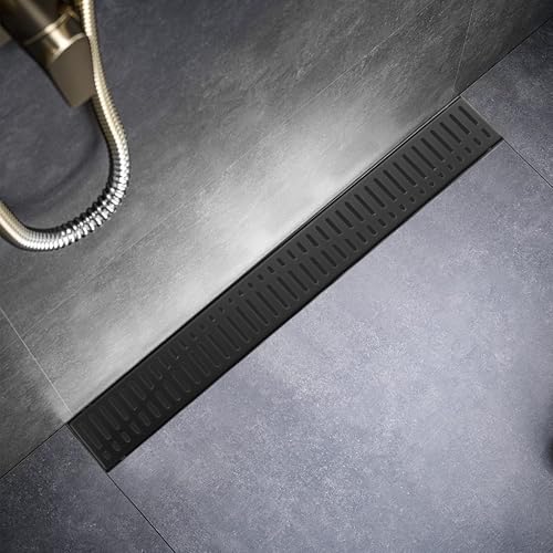 Image of Sharp-tec 36 inch Linear Shower Drain, Black Rectangular Floor Drain, V-Shape Design Drain Channel, 304 Stainless Steel, cUPC Certificated for Bathroom Shower Room (Drain Base is Not Included)