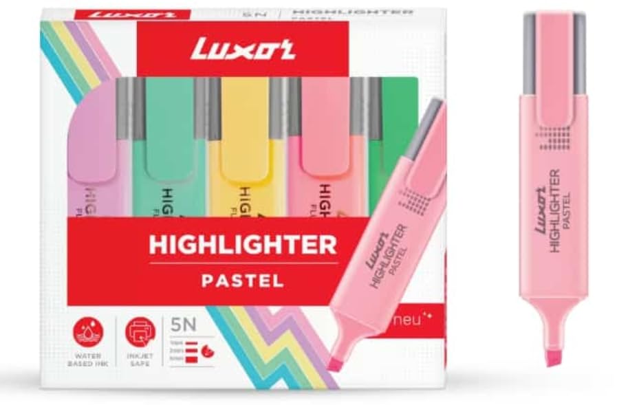 MADHAVI STATIONERS Luxor Pastel Highlighter Assorted Set of 5