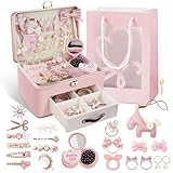 [Ｌｕｘｕｒｅｕｘ] ヘアアクセサリー キッズ ジュエリーボックス 子供 豪華なアクセサリー付き ヘアゴム アクセサリー 収納 大容量 カラフル ヘアクリップ 髪ゴム 髪留め おしゃれ キッズ 髪飾り カラフル かわいい 誕生日 クリスマス 入学式 卒業式 子供の日 七五三 ギフト プレゼント（ピンク）