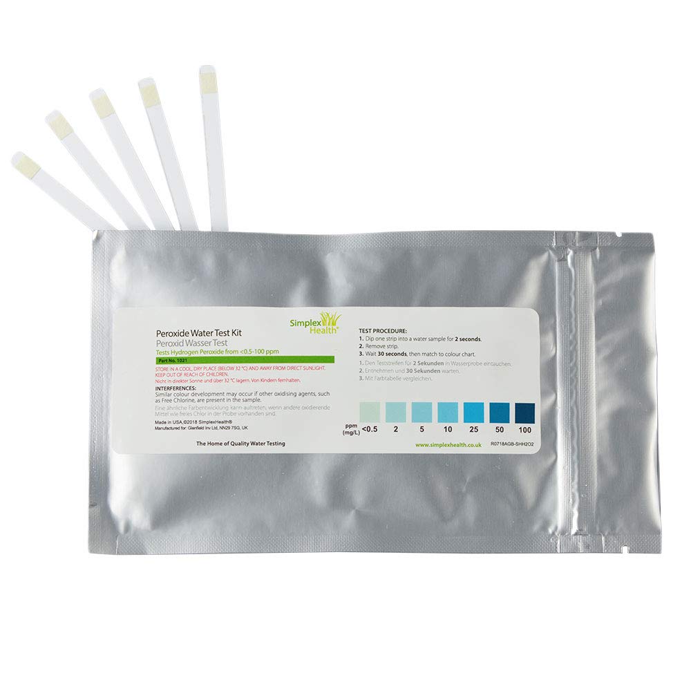 SimplexHealth Peroxide Check Water Test Strips (10 Strips) Testing Levels: 0.5, 2, 5, 10, 25, 50, 100 ppm (mg/l)