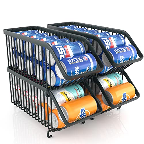 Gillas 4 Pack Stackable Soda Can Organizer For Refrigerator, Can Holder Dispenser, Canned Food Storage Rack For Fridge, Kitchen, Countertops, Cabinets, Black #TOP6