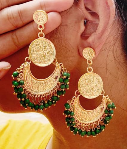 Touchstone Indian Bollywood Finely Hammered And Embossed Traditional Charming Look Dangling Chand Baali Half Moon Motif Designer Jewelry Earrings For Women3