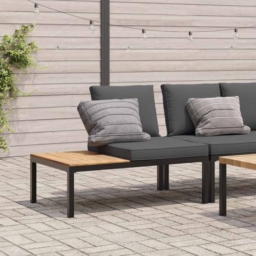 Gartenbank mit Kissen Schwarz Aluminium Outdoor Gartenmöbel Set mit Beistelltisch, waschbaren Polsterkissen für Terrasse Garten Balkon, robuste Aluminium Bank für entspannte Sitzmomente im Freien