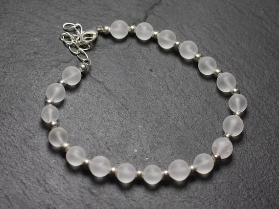 Image of Natural Crystal Quartz 4mm Round Shape Smooth Cut Gemstone Beads 7 Inch Adjustable Silver Plated Clasp Bracelet For Men, Women. Natural Gemstone Stacking Bracelet. | Lcbr 02351