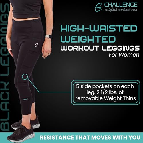 Challenge Weighted Workoutwear High-Waisted Leggings for Women - Black 7/8 with 2.5 lb Removable Weights & Built-in Pockets - Image 3
