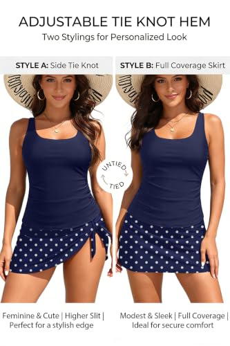 Image of Aqua Eve Women Tankini with Skirt - Tummy Control Swimsuit Two Piece Bathing Suit Ruffle Swimwear Ladies Swim Suit | Removable Cups, Adjustable Straps, Smooth Shape Via Front Gathers