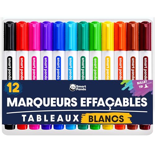 Marqueurs pour Tableaux Blancs par SmartPanda – Pointe Ogive, Effaçable à sec, Parfait pour une Utilisation à la Maison, au Bureau ou à l’ École – Pochette de 12 Couleurs