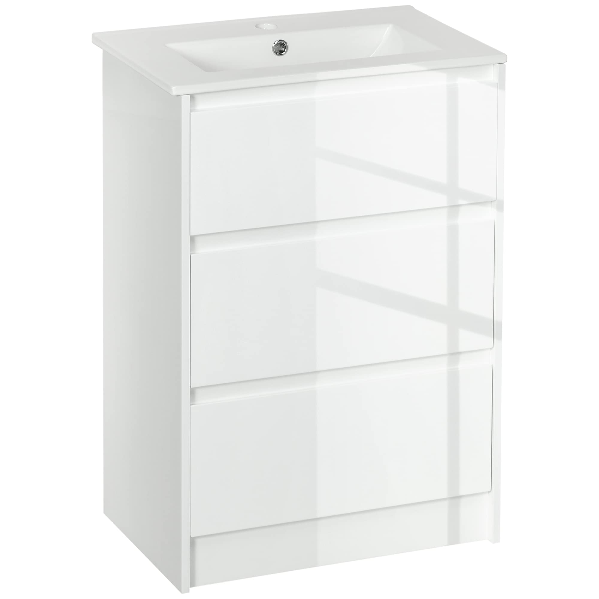 kleankin Mueble de Baño Bajo Lavabo de Baño Armario de Baño de Cerámica Sintética con Lavabo y 2 Cajones 61x37x88 cm Blanco Brillante