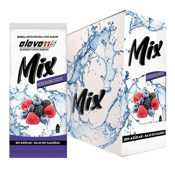 Eleven Fit Mix Instantáneo Sabor Frutas Del Bosque | Prepara 1.5L de Bebida Saludable, Sin Azúcar y Baja en Calorías | Ideal para Mezclar con Agua y Mejorar tu Dieta | Caja de 24 Sobres