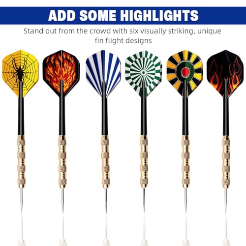 Image of Proberos 18Pcs Steel Tip Darts Set for Adults, 18g Heavy Duty Brass Darts with 6 Unique Flights, Sharp Metal Tips Perfect for Dartboard Games, Parties, Bars, Gifts for Men & Teenagers