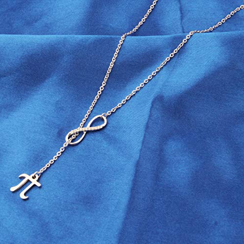 Greece Letter Pi Sign Lariat Necklace Back to School Gift (Silver)4