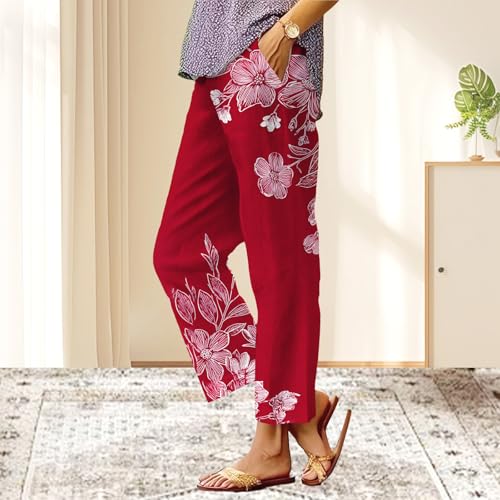 Women's Colorful Cute Flower Printed Pants Summer Loose Fit Comfort Trousers Straight Leg Vacation Beach Outfits2