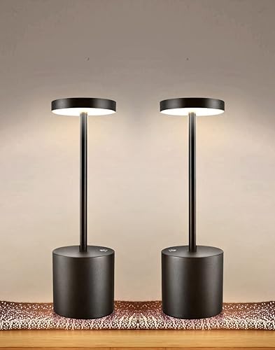 Paquete de 2 lámparas de mesa inalámbricas, batería recargable de 5000 mAh, impermeable IP54, aleación de aluminio, 3 modos de color, atenuación