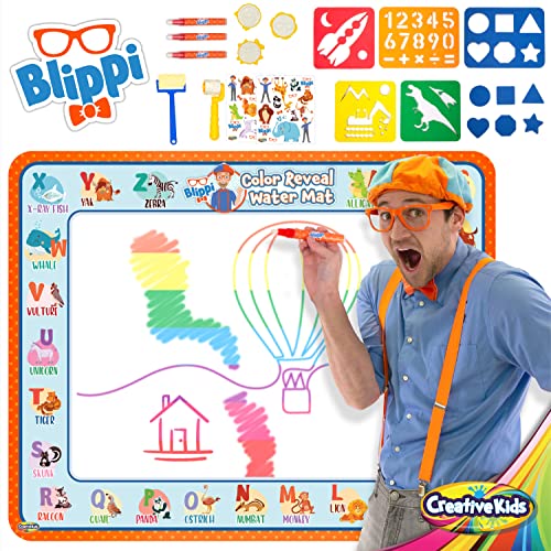 Creative Kids Blippiâ€¯Water Doodle Mat Magic Water Drawing Mat with Hidden Colors - Magic Mat for Boys and Girls â€“ Water Coloring Mat for Kids â€“ 39.5 X 31.5 - 26 pcsâ€¯â€“ Ages 2 & Up