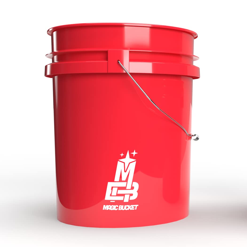 MAGIC BUCKET | Set di secchio per lavaggio auto, lavabile a mano, rosso con secchio abbinato | 5 sfere US circa 20 litri | compatibile con Grit Guard, Detail Guardz Dirt Lock, Chemical Guys Dirt Trap