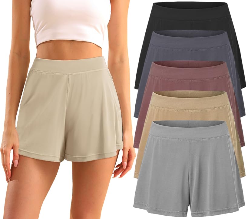 5 Pack Modal Soft Lounge Shorts for Women High Waist Casual Sleepwear Cozy Pajama Bottom Comfy Pajama-image-46