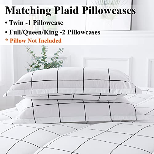Image of Andency White Grid Comforter Set Full(79x90Inch), 3 Pieces (1 Plaid Comforter and 2 Pillowcases) White Plaid Comforter Set, Lightweight Polyester Gingham Geometric Comforter Bedding Set