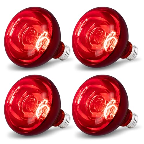 Wesome Lighting 4 Pack 250W Heat Lamp Bulbs for Chicks, R40 Red Heat Lamp for Chickens, Infrared Heating Bulbs for Brooder Heater, I Incandescent Heat Bulb for Pet, Bathroom, Food