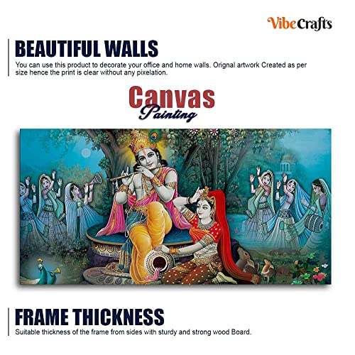Image of VIBECRAFTS Canvas Paintings for Living Room Drawing Room Hindu Radha Krishna Canvas Wall Painting Fitted With Wooden Frame For Home | Office | Living Room | Gift (PTVCH 2494)