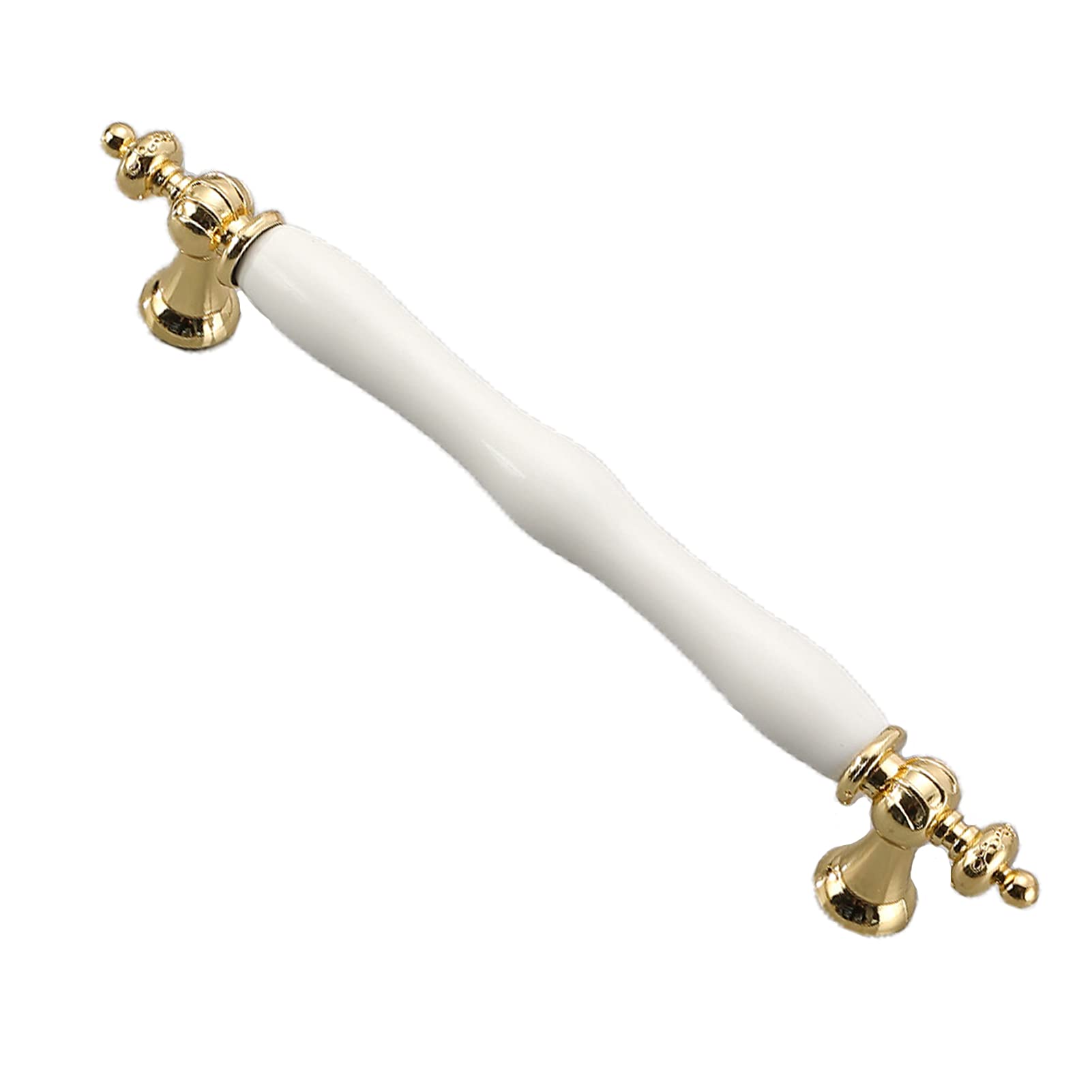 Jiaolun123 White,Gold Cabinet Handles Bow Door Pulls Ceramics Kitchen Cupboard Handles Drawer Handles Bathroom Handles Cabinet Knobs Door Levers Pull Handles Hardware,Gold+White (Hole Distance 160Mm)