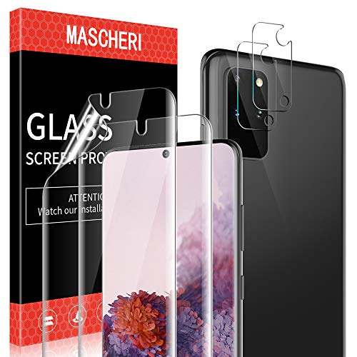 MASCHERI [2 Unidades Protector de Pantalla de TPU + [2 Unidades] Protector de Lente de cámara para Samsung Galaxy S20 Plus, Soft TPU Films [Marco de alineación Fácil instalación] para S20 Plus
