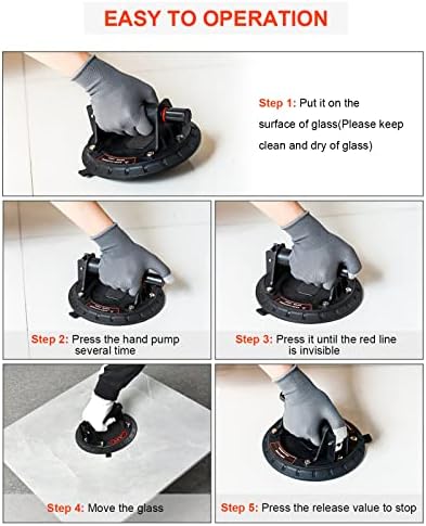 2x Suction Cups, 8Inch Glass Lifter Suction Cup Glass Suckers Lifters Heavy Duty Vacuum Lifting Pads Tools for Granite Lifting & Window Replacement, 220lbs Load Capacity, Hand-held Vacuum Lifter